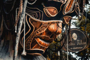 Artistic entrance of Ahau Beach Club in Tulum